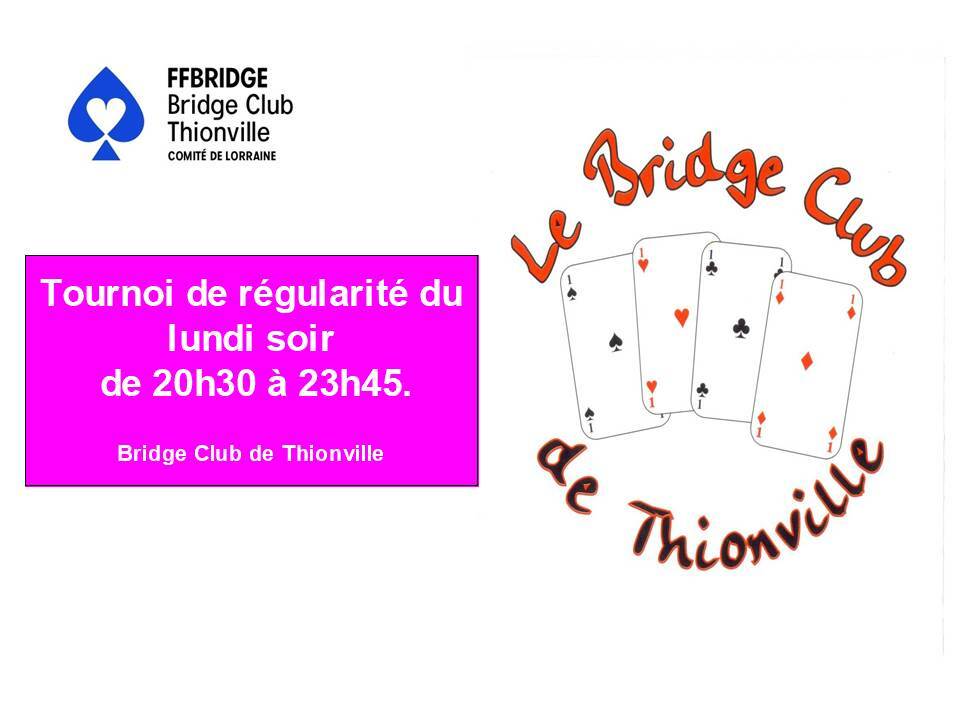 Tournoi de régularité lundi soir à 20h30