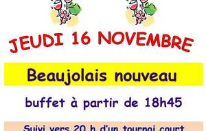 Buffet du beaujolais nouveau le jeudi 16 novembre 2023