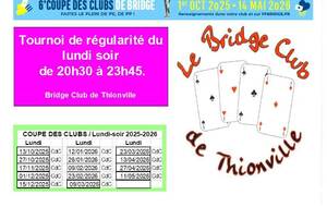 Tournoi de régularité lundi soir à 20h30