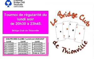 Tournoi de régularité lundi soir à 20h30