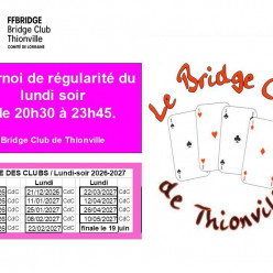 Tournoi de régularité lundi soir à 20h30